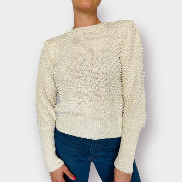 80s Cream sweater with Beads Size M - Picture 5 of 9